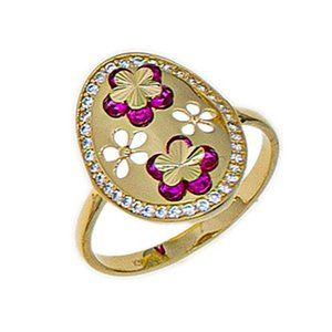 Lady Ring Oval Shape Color CZ Yellow Gold 14k